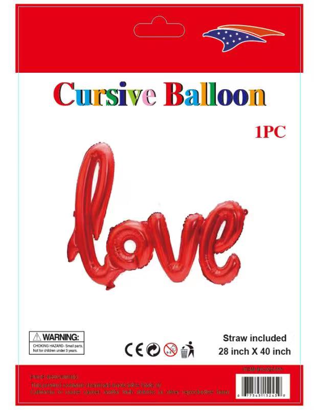 LOVE SCRIPT AIRFILLED MYLAR RED