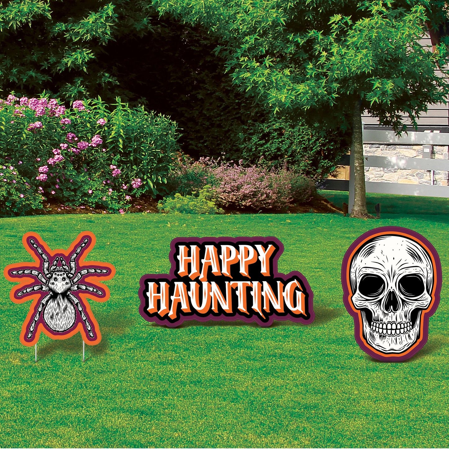 HAPPY HAUNTING YARD SIGN W/ STAKES