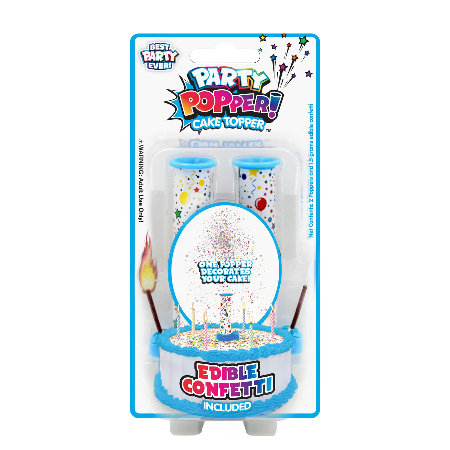 PARTY POPPER CAKE TOPPER BLUE/PINK