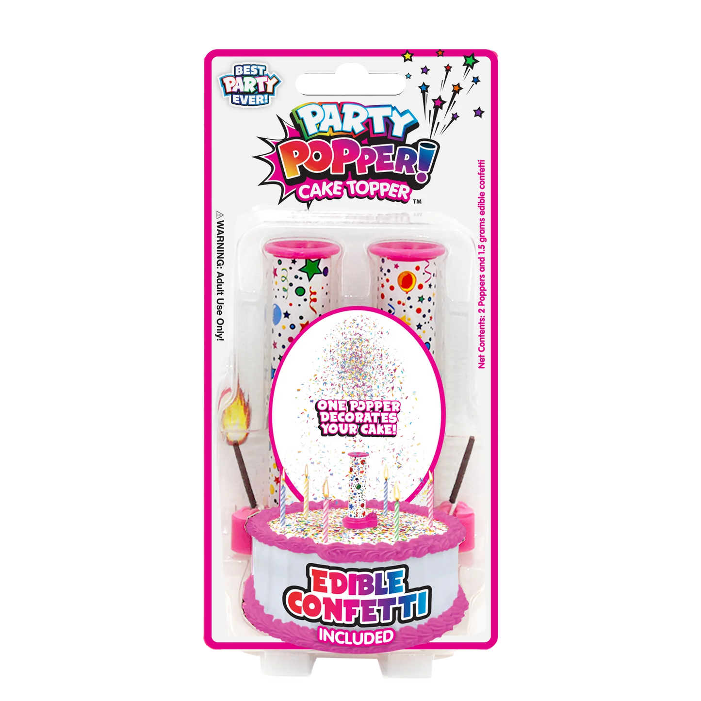 PARTY POPPER CAKE TOPPER BLUE/PINK