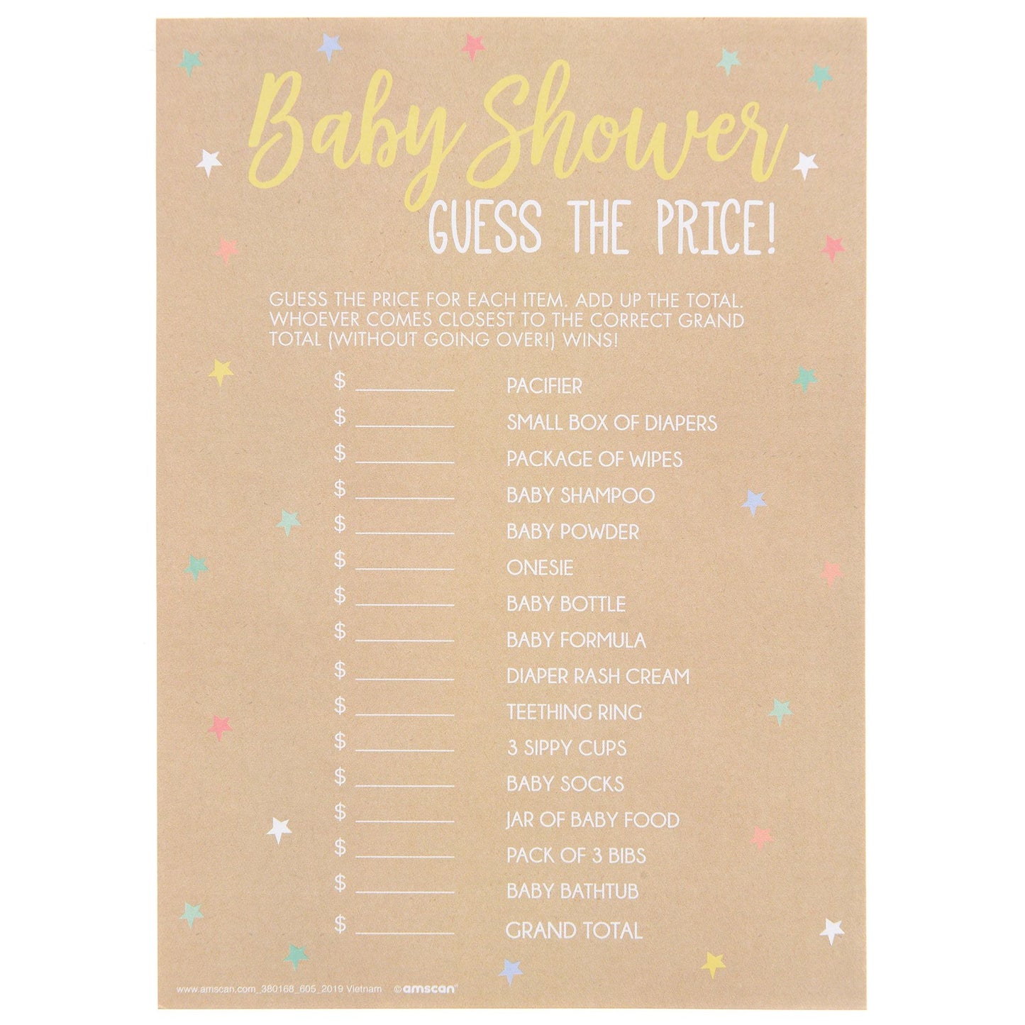 BABY SHOWER GUESS THE PRICE