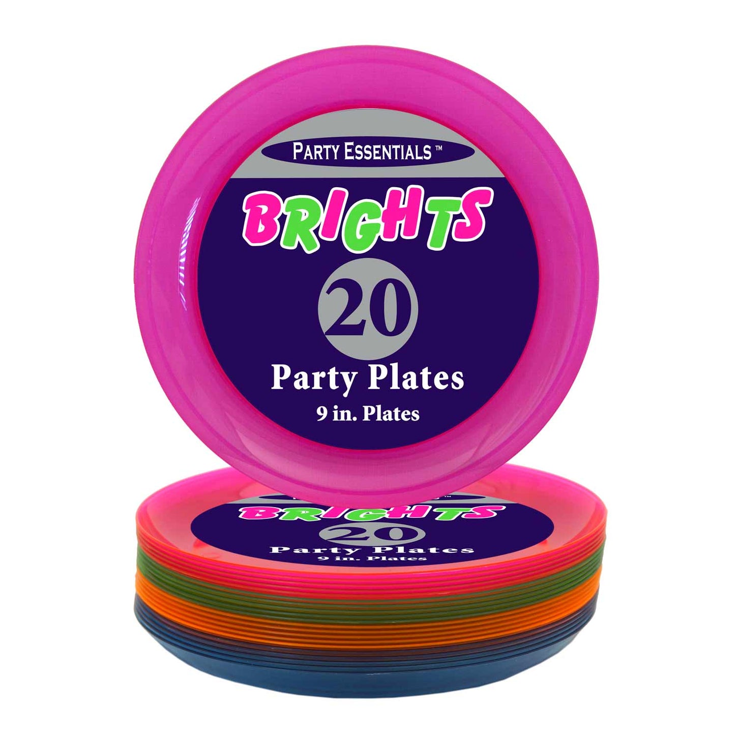 NEON PARTY PLATES ASST 20CT