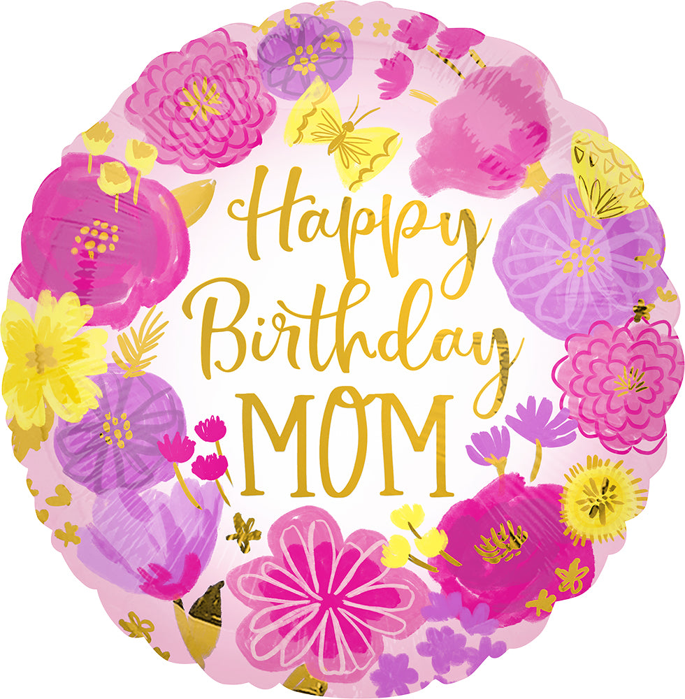 HAPPY BDAY MOM FLOWERS 18" MYLAR