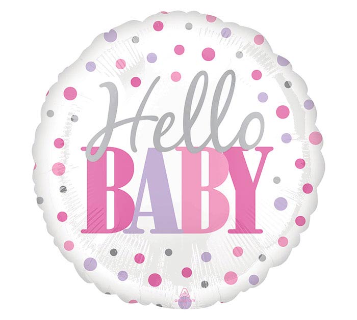HELLO BABY PINK DOTS 18" MYLAR