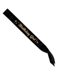 GLITTERED BDAY GIRL SATIN SASH GOLD