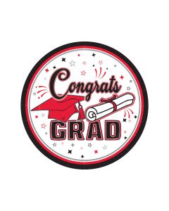 CONGRATS GRAD 7" PPR PLATES 18CT RED