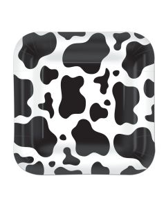 COW PRINT 9" SQ PPR PLATES 8 CT