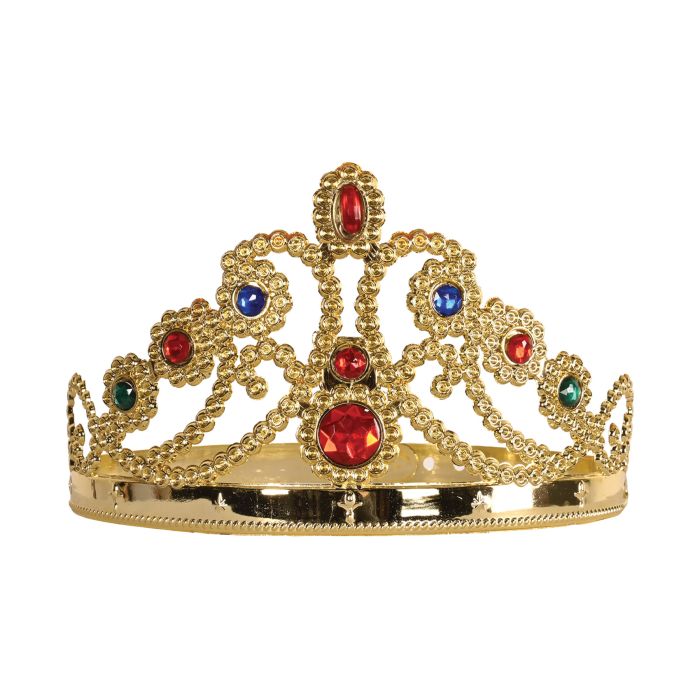PLASTIC JEWELED QUEENS TIARA GOLD
