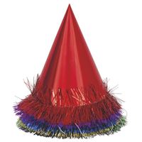 FRINGED FOIL PARTY HATS 6CT