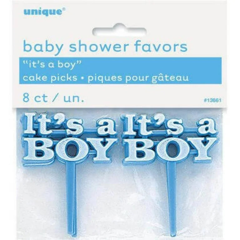 ITS A BOY BLUE CAKE PICK 8CT