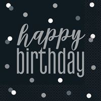 GLITZ BLK/SLV HBD LUNCH NAPKIN 16CT