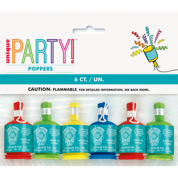 6 CT PARTY POPPERS