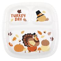 TURKEY DAY DIV 9" PPR PLATE 8CT