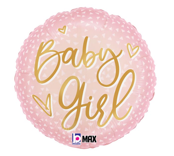 SATIN BABY GIRL GOLD SCRIPT 18" MYLAR