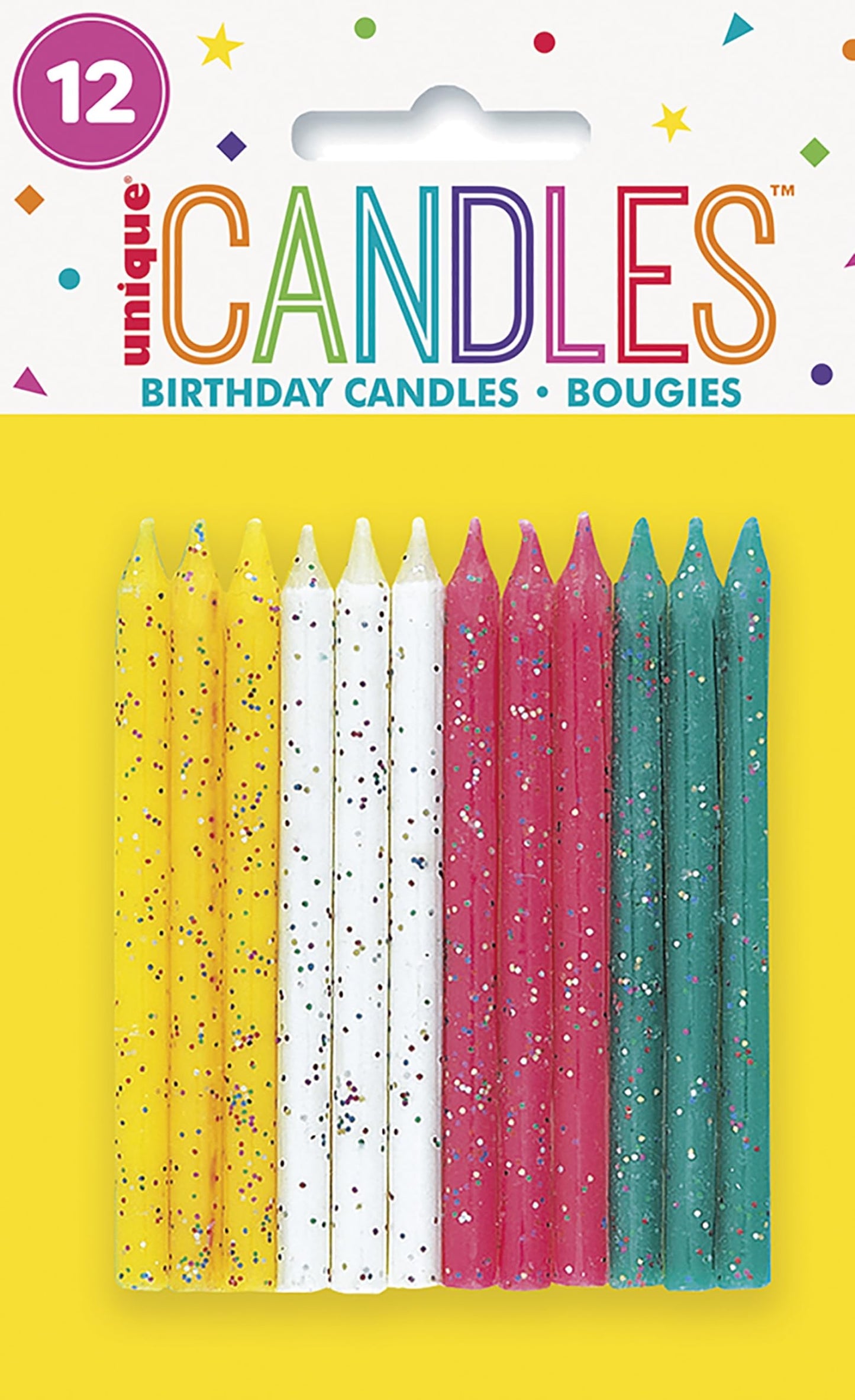 MULTICOLOR GLITTER CANDLES 12CT