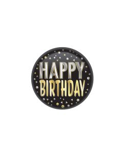 BLACK HAPPY BIRTHDAY BUTTON