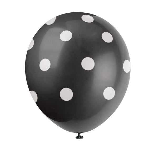 12 IN LATEX BLACK DOT BALLOONS