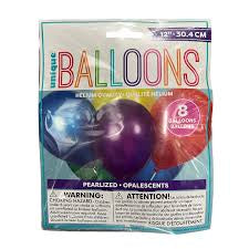 12" ASST COLOR PEARL LTX BALLOONS 8 CT