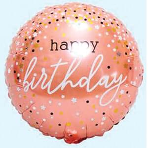 HBD ROSE GLD CONFETTI 18" MYLAR