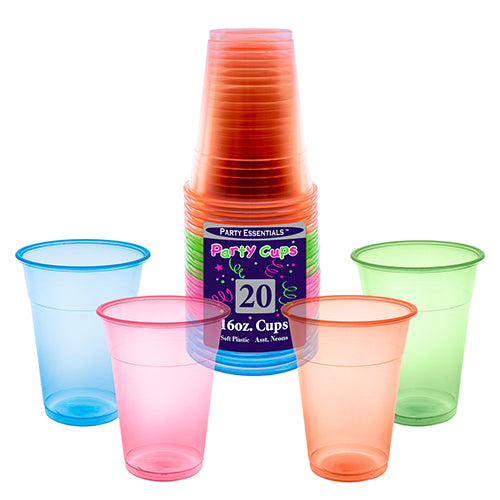 16 OZ NEON PLASTIC CUP ASST