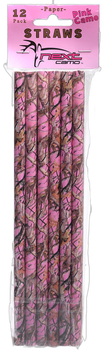 PINK CAMO STRAW 12PK