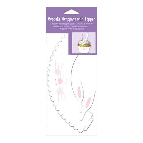 BUNNY CUPCAKE WRAPPER W/ EAR PICKS