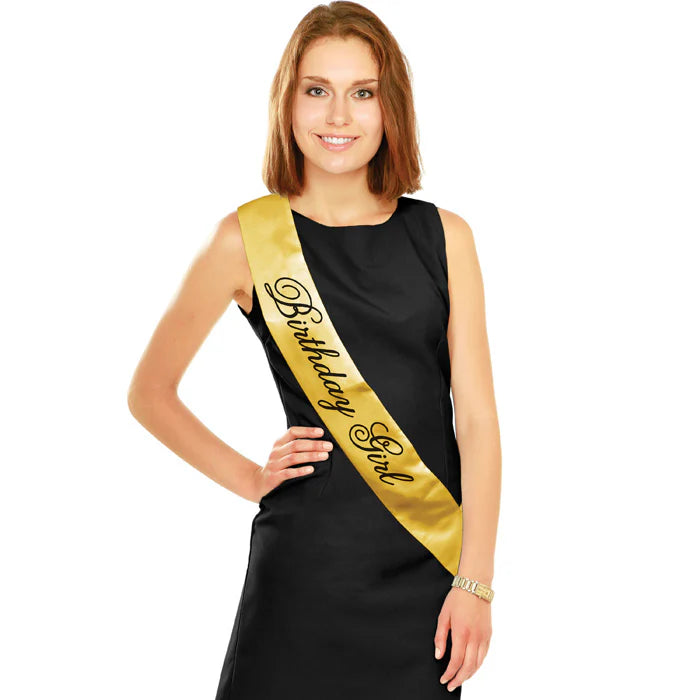 BIRTHDAY GIRL SASH GLD/BLK