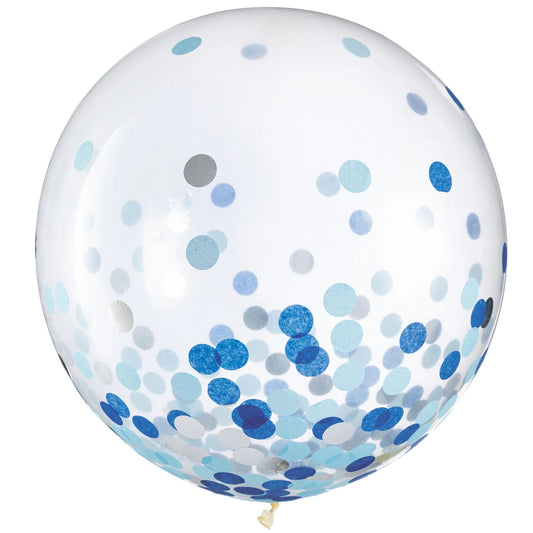 BLUE/SILVER CONFETTI 24" LATEX 2PK
