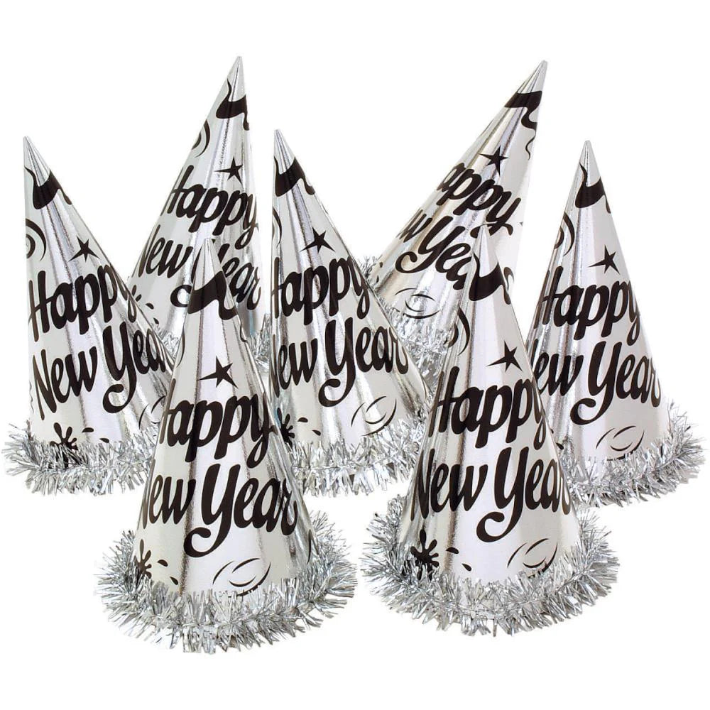 HAPPY NEW YEAR PARTY HAT SILVER