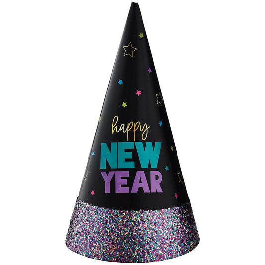 HAPPY NEW YEAR GLITTER STAR CONE HAT