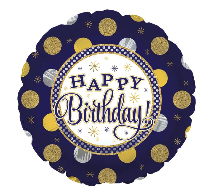 HBD NAVY & GOLD DOTS 18" MYLAR