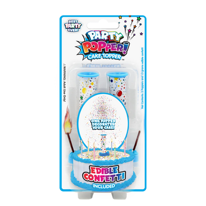PARTY POPPER CAKE TOPPER BLUE/PINK