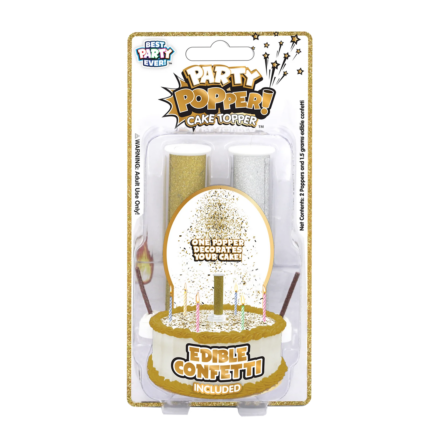 PARTY POPPER CAKE TOPPER METALLIC