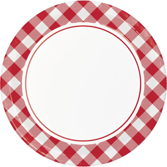 CLASSIC GINGHAM RED/WHT 9" PPR PLATES