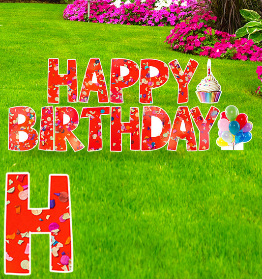 CONFETTI - HAPPY BIRTHDAY YARD SIGN W/ STAKES