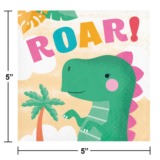 GIRL DINO BEVERAGE NAPKIN 16CT