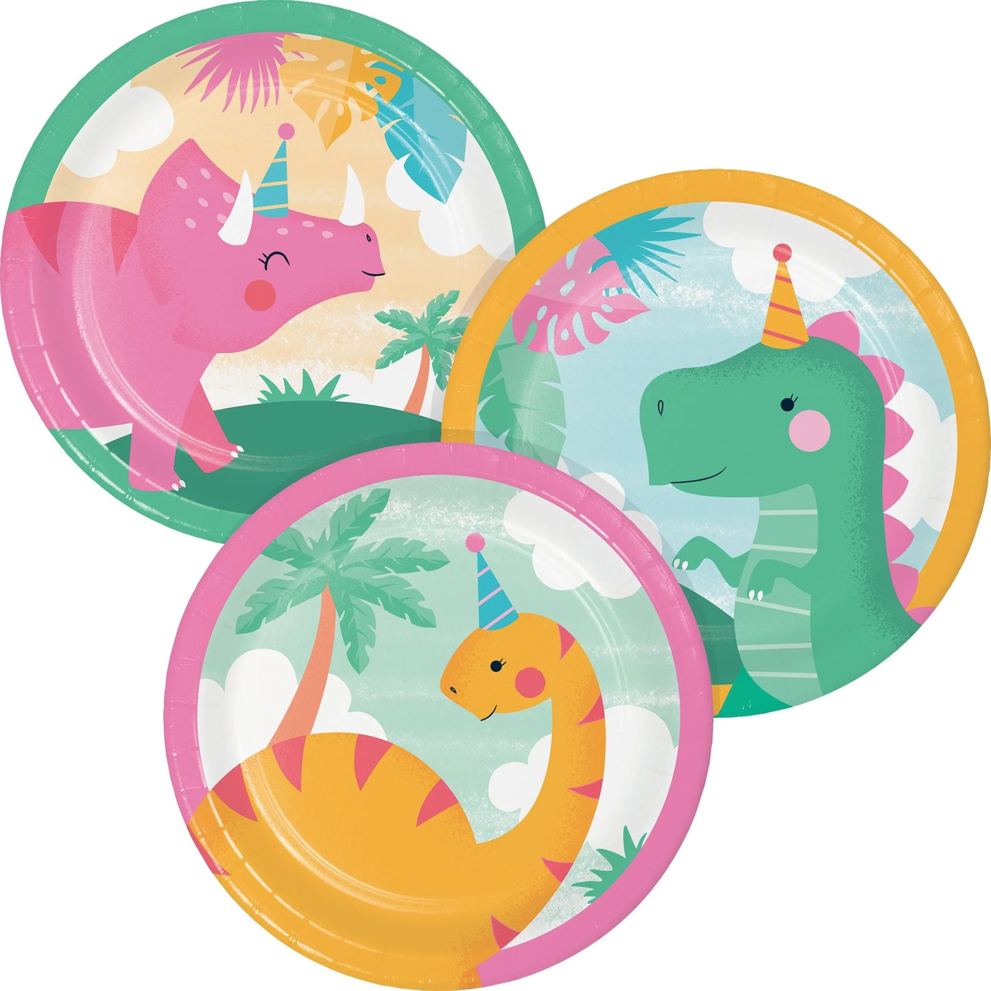 GIRL DINO PARTY 7" PPR PLATE 8CT
