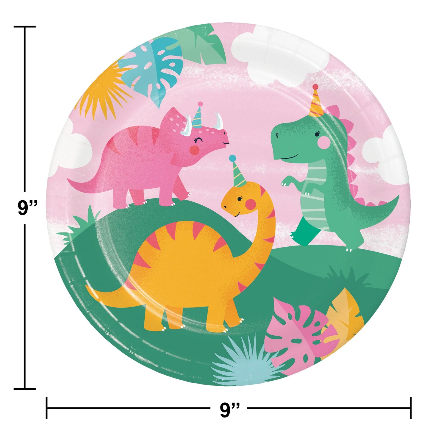 GIRL DINO PARTY 9" PPR PLATE 8CT