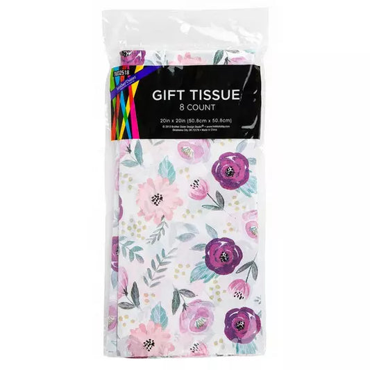 MAUVE FLORAL TISSUE PAPER 8CT