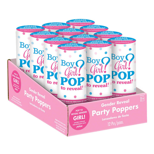 GENDER REVEAL POPPERS 12CT PINK