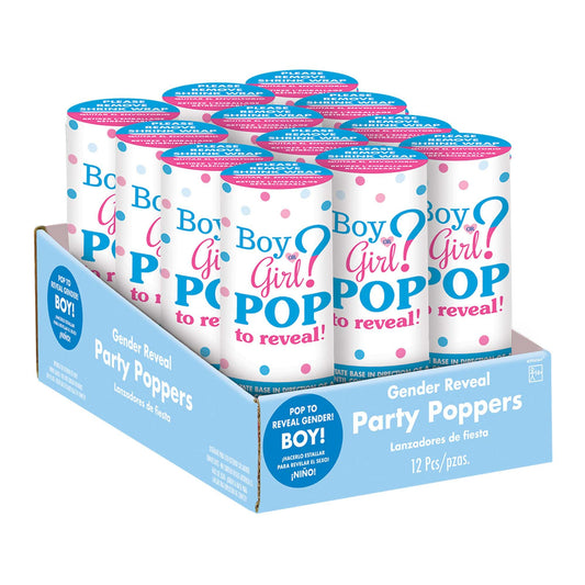 GENDER REVEAL POPPERS 12CT BLUE