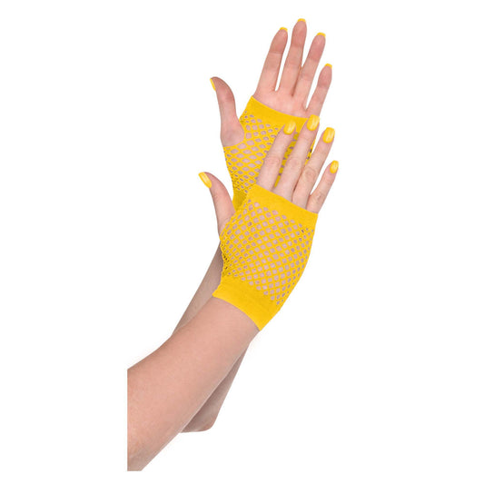 SHORT FISHNET GLOVES YELLOW