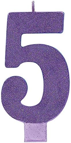 LARGE GLITTER CANDLE #5 PURPLE