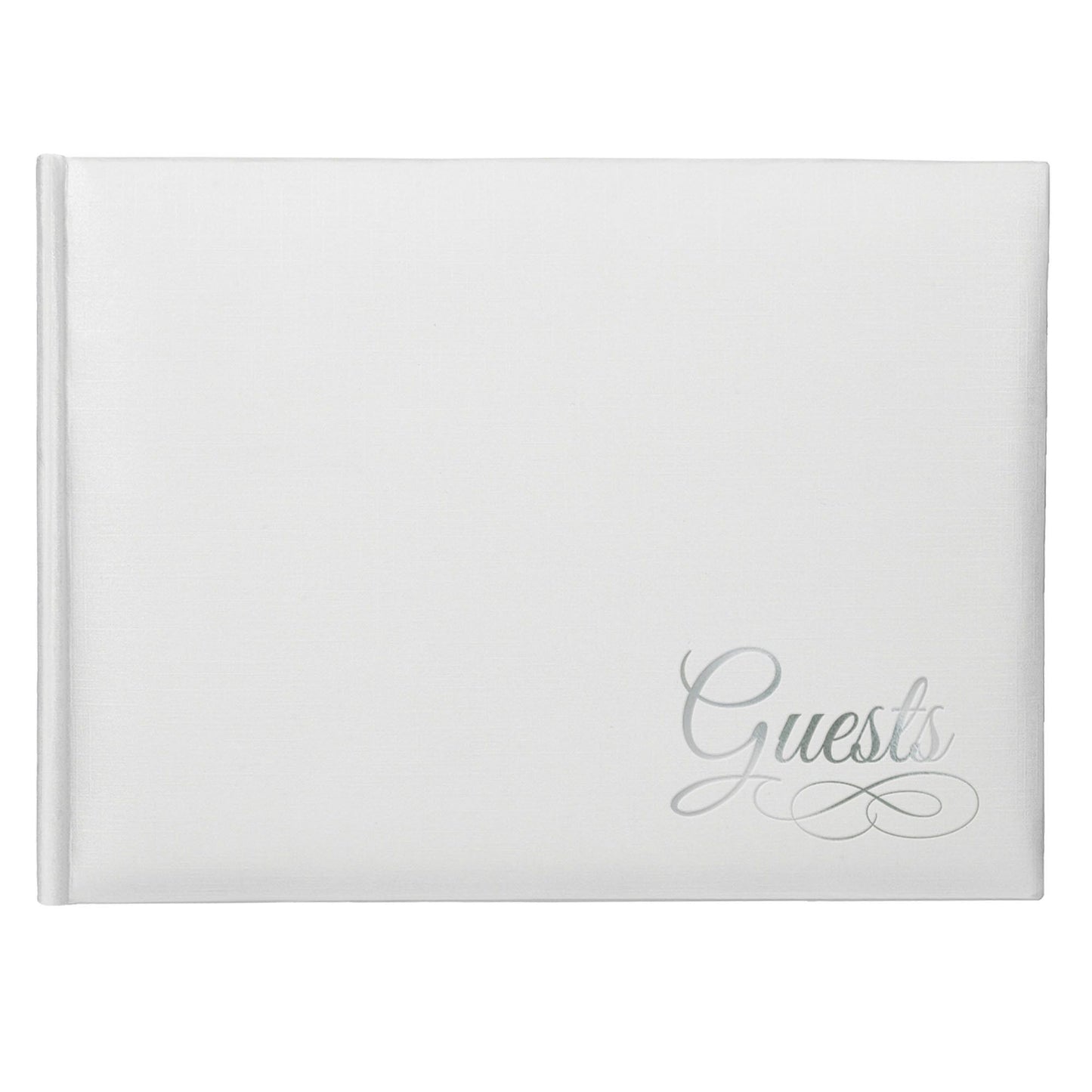WHITE W/ SLV DETAIL GUEST BOOK