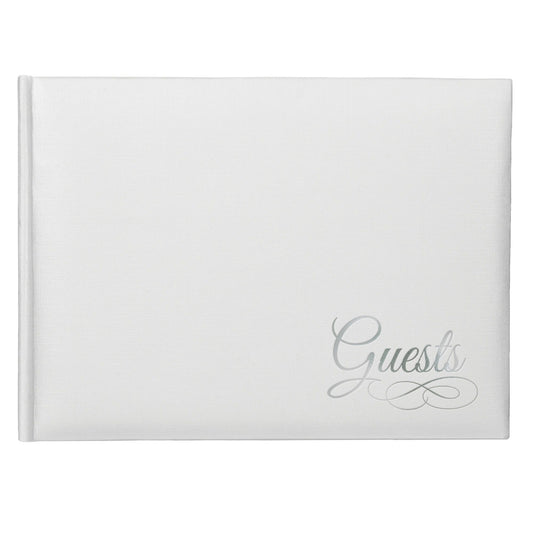 WHITE W/ SLV DETAIL GUEST BOOK
