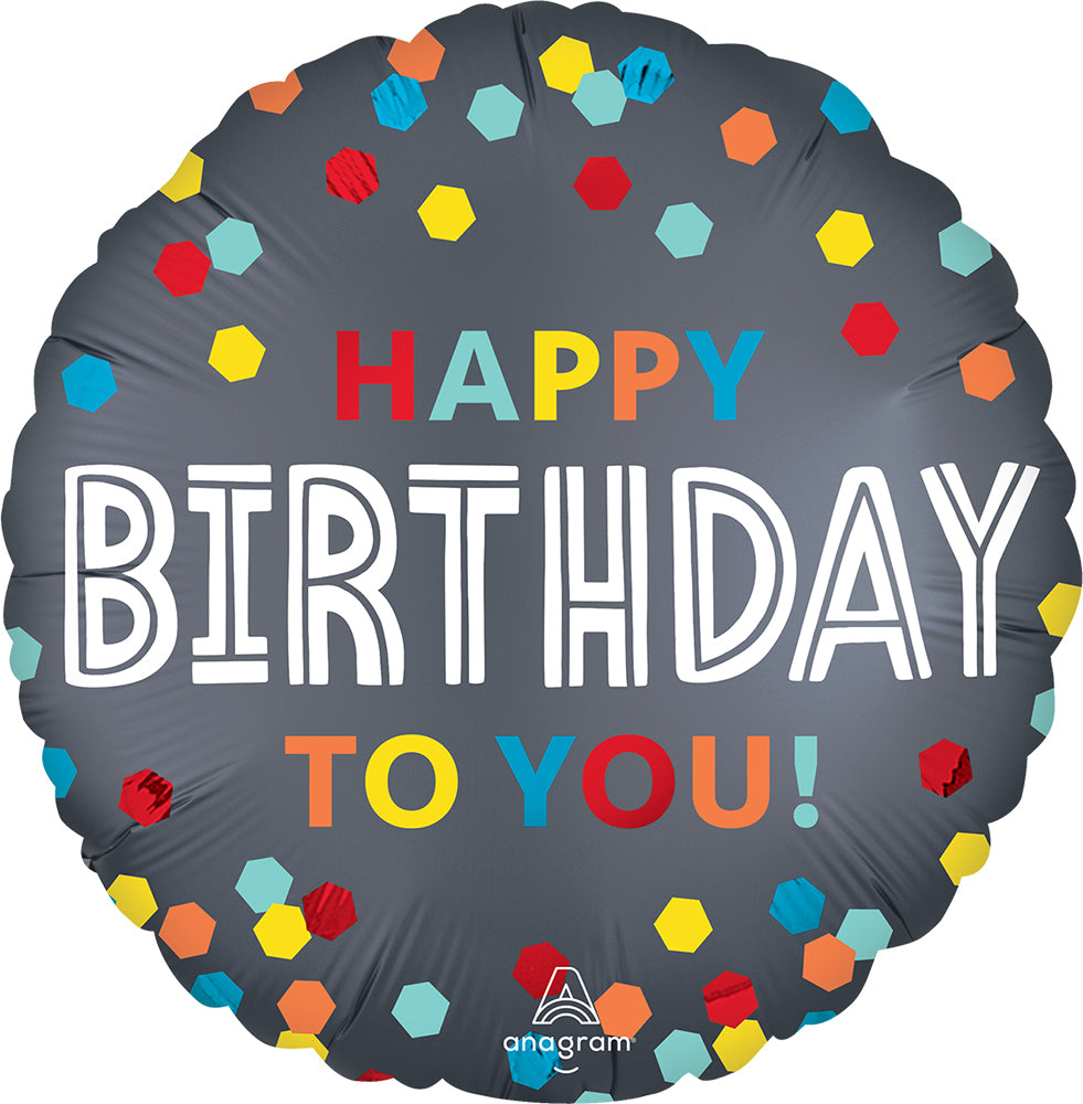 HBD SATIN CONFETTI BURST 18" MYLAR