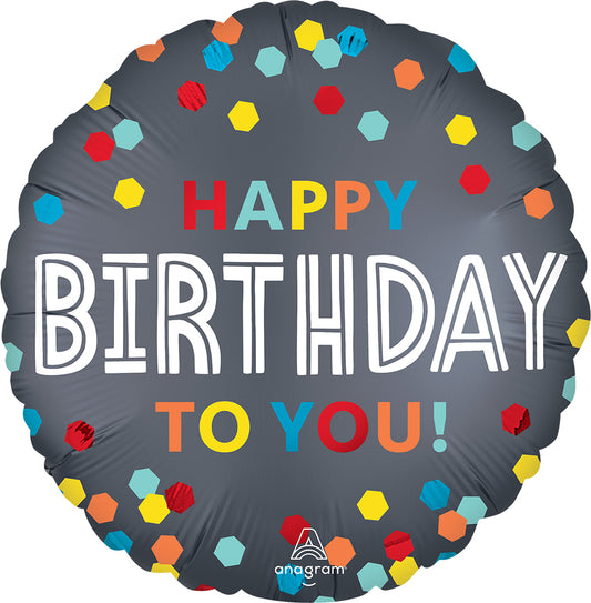 HBD SATIN CONFETTI BURST 18" MYLAR