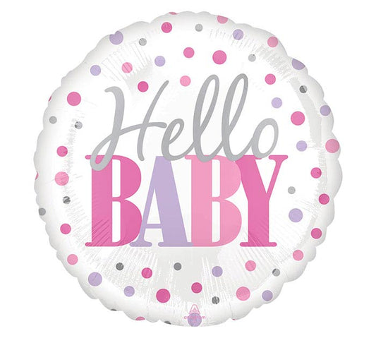 HELLO BABY PINK DOTS 18" MYLAR