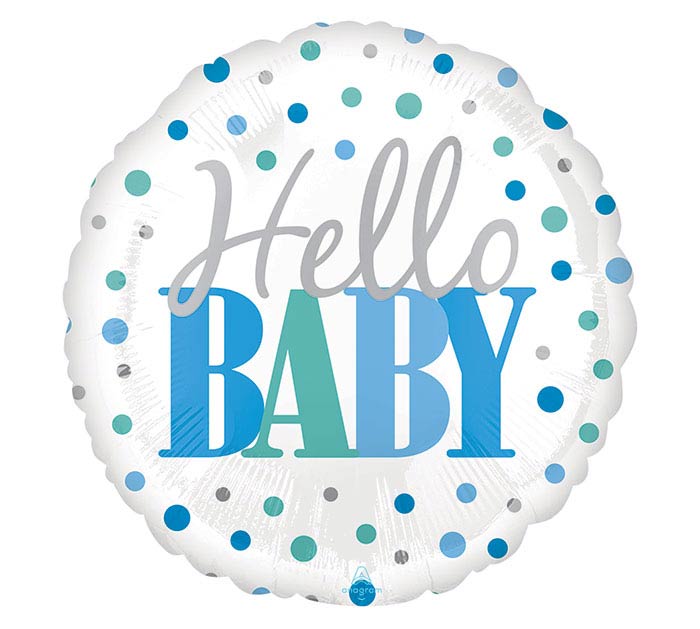 HELLO BABY BLUE DOTS 18" MYLAR