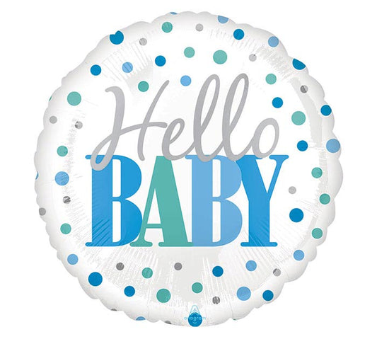 HELLO BABY BLUE DOTS 18" MYLAR